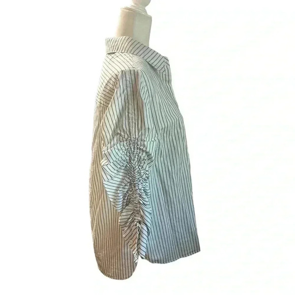 CAbi Linear Shirt Classic Black White Stripe Long Ruched Sleeves size M - Picture 5 of 8